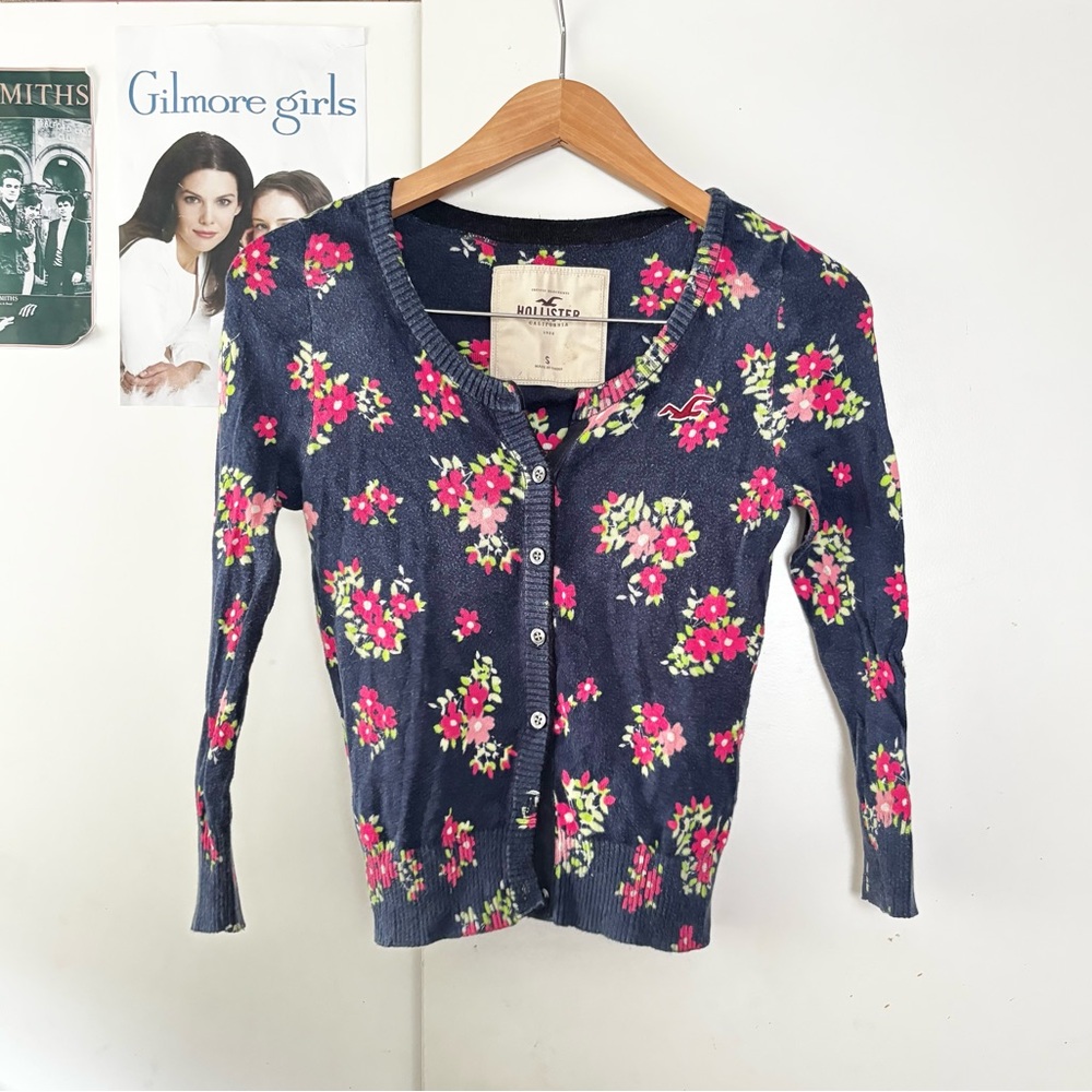 Hollister Navy Floral Cardigan